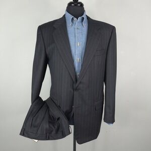 Vintage Hickey Freeman Suit Mens 44L 36x30 Gray Pinstripe 2 Button 2 Piece 90s